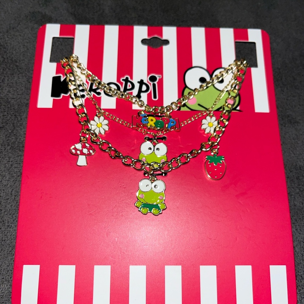 🆕 Sanrio Keroppi Mushroom & Strawberry Charm Necklace Set of 3